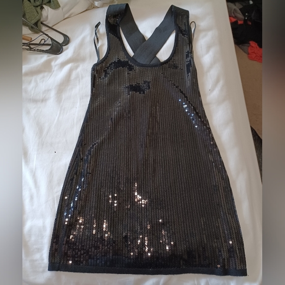 BLACK SEQUIN BEBE CLUB DRESS - Picture 1 of 3
